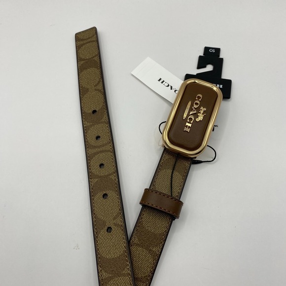 Coach Signature Buckle Cut To Size Morgan Belt Women OS Tan Brown Logo NWT Gift - Picture 4 of 6